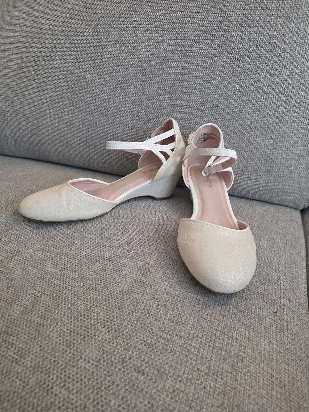 Sonoma Cream Glitter Girls' Dress Shoes with Ankle Strap